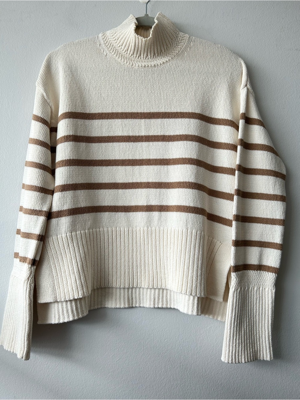 Veronica Beard Lancetti Striped Turtleneck Sweater in Cream and Brown